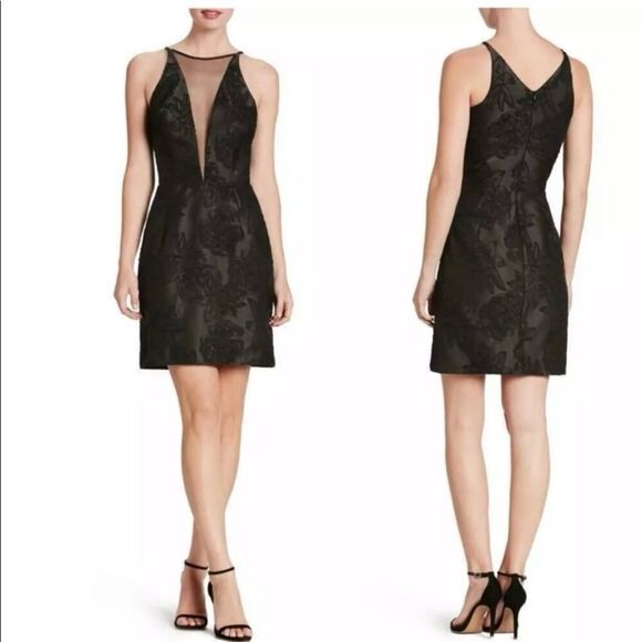 Dress The Population Kennedy Illusion Mesh Embroidered Dress Black Size Small - Picture 1 of 13
